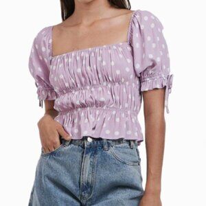 CHARLIE HOLIDAY FRANCO POLKA DOT OFF-THE-SHOULDER CROP TOP